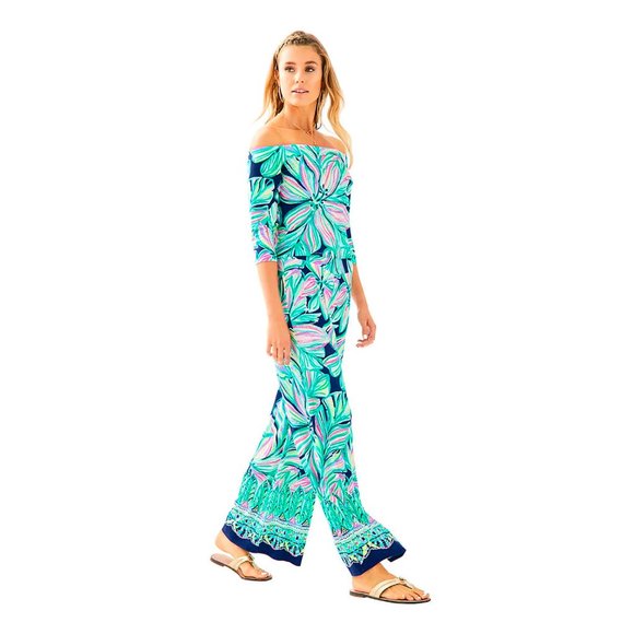 Lilly Pulitzer Weslee Floral Crop Top and Palazzo Pant Set High Tide Navy Small - Picture 11 of 14